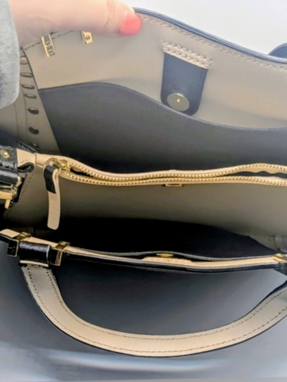 Kate Spade Black Leather Gold Side Studded Satchel with Side Strap